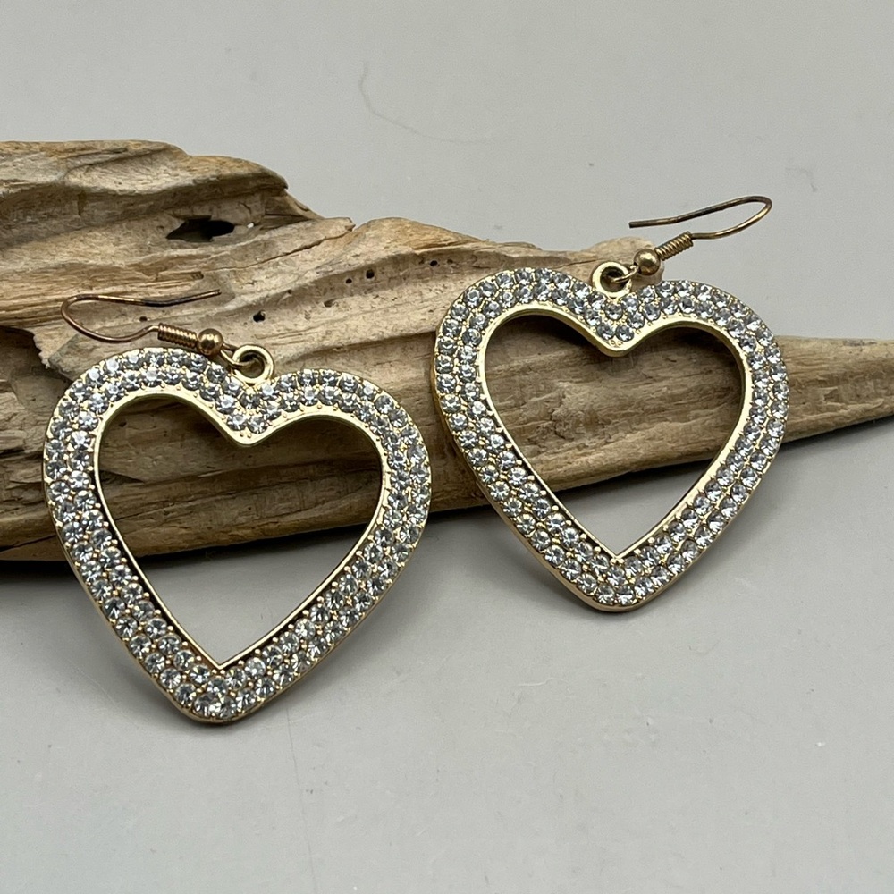 Gold Heart Earrings with Silver Accents